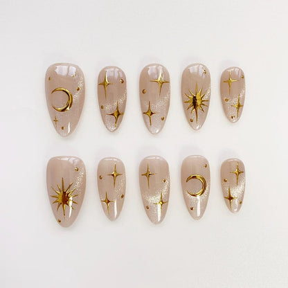 Aura press on nails long almond nails/Moon&Sun StarNails/Cat eye nails/Aura Nails/gyaru nails/gothic nails/Black Nails/Birthday Nails
