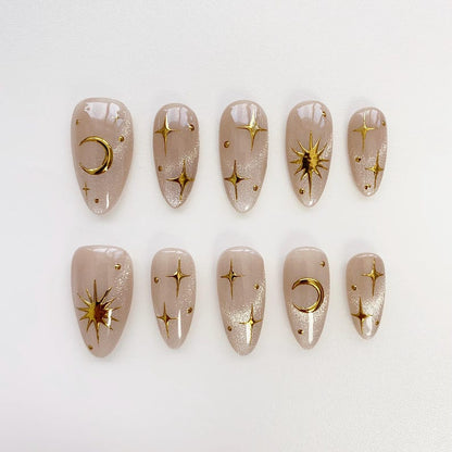 Aura press on nails long almond nails/Moon&Sun StarNails/Cat eye nails/Aura Nails/gyaru nails/gothic nails/Black Nails/Birthday Nails