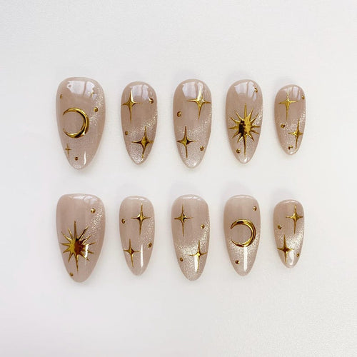 Aura press on nails long almond nails/Moon&Sun StarNails/Cat eye nails/Aura Nails/gyaru nails/gothic nails/Black Nails/Birthday Nails