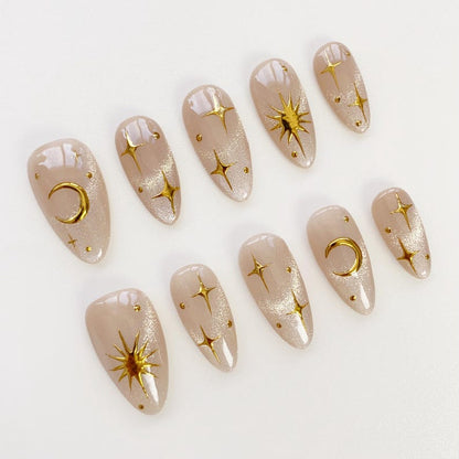 Aura press on nails long almond nails/Moon&Sun StarNails/Cat eye nails/Aura Nails/gyaru nails/gothic nails/Black Nails/Birthday Nails