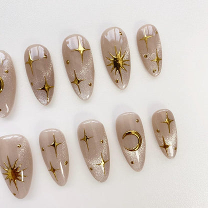 Aura press on nails long almond nails/Moon&Sun StarNails/Cat eye nails/Aura Nails/gyaru nails/gothic nails/Black Nails/Birthday Nails