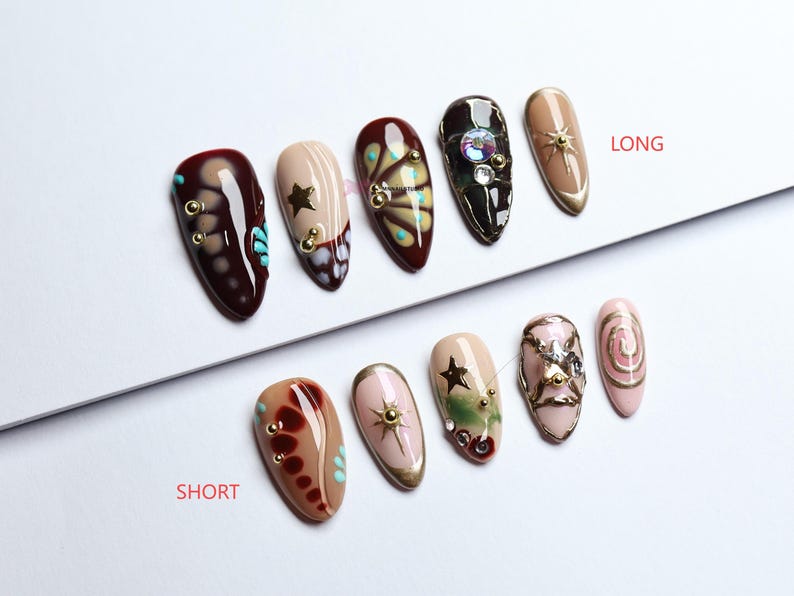 Boho-Inspired Press-On Nails/Gothic nails /Hand painted Fake Nails/luxury press on nails/y2k nails/abstract nails/Birthday Nails#272