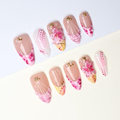 3D Pink Floral Press On Nails: Luxury Y2K Nail Art