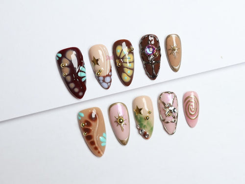 Boho-Inspired Press-On Nails/Gothic nails /Hand painted Fake Nails/luxury press on nails/y2k nails/abstract nails/Birthday Nails#272