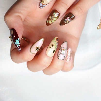 Boho-Inspired Press-On Nails/Gothic nails /Hand painted Fake Nails/luxury press on nails/y2k nails/abstract nails/Birthday Nails#272