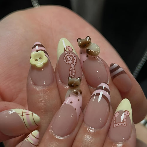 Hand-Painted Siamese Cat Musical Press-On Nails: 3D Romantic Set